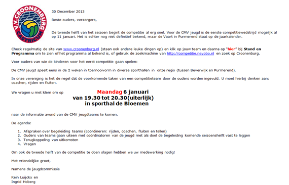 CMV infoavond 2de deel competiti
