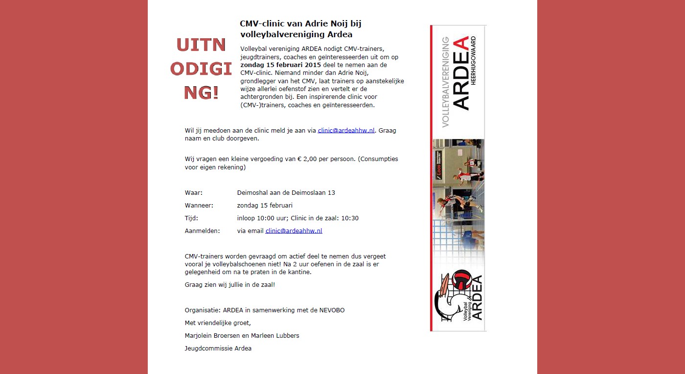 CMV-clinic van Adrie Noij bij volleybalvereniging Ardea 