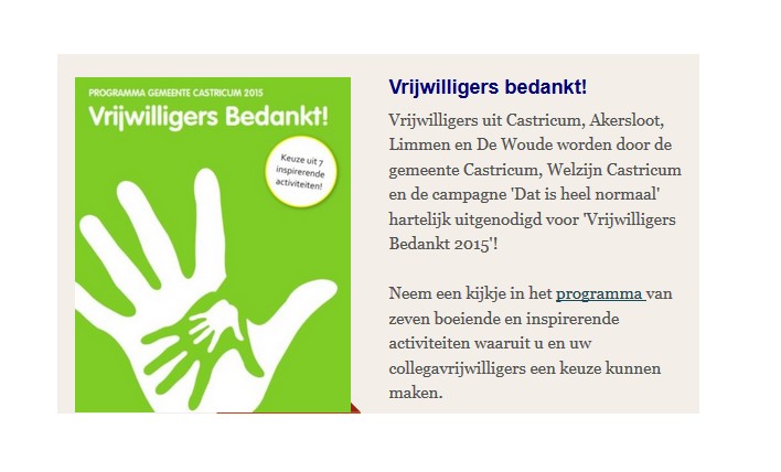 Vrijwiliggers Bedankt 2015 ! Speciale actie met verrassende activiteiten. (aanmelden t/m ma 2 november)