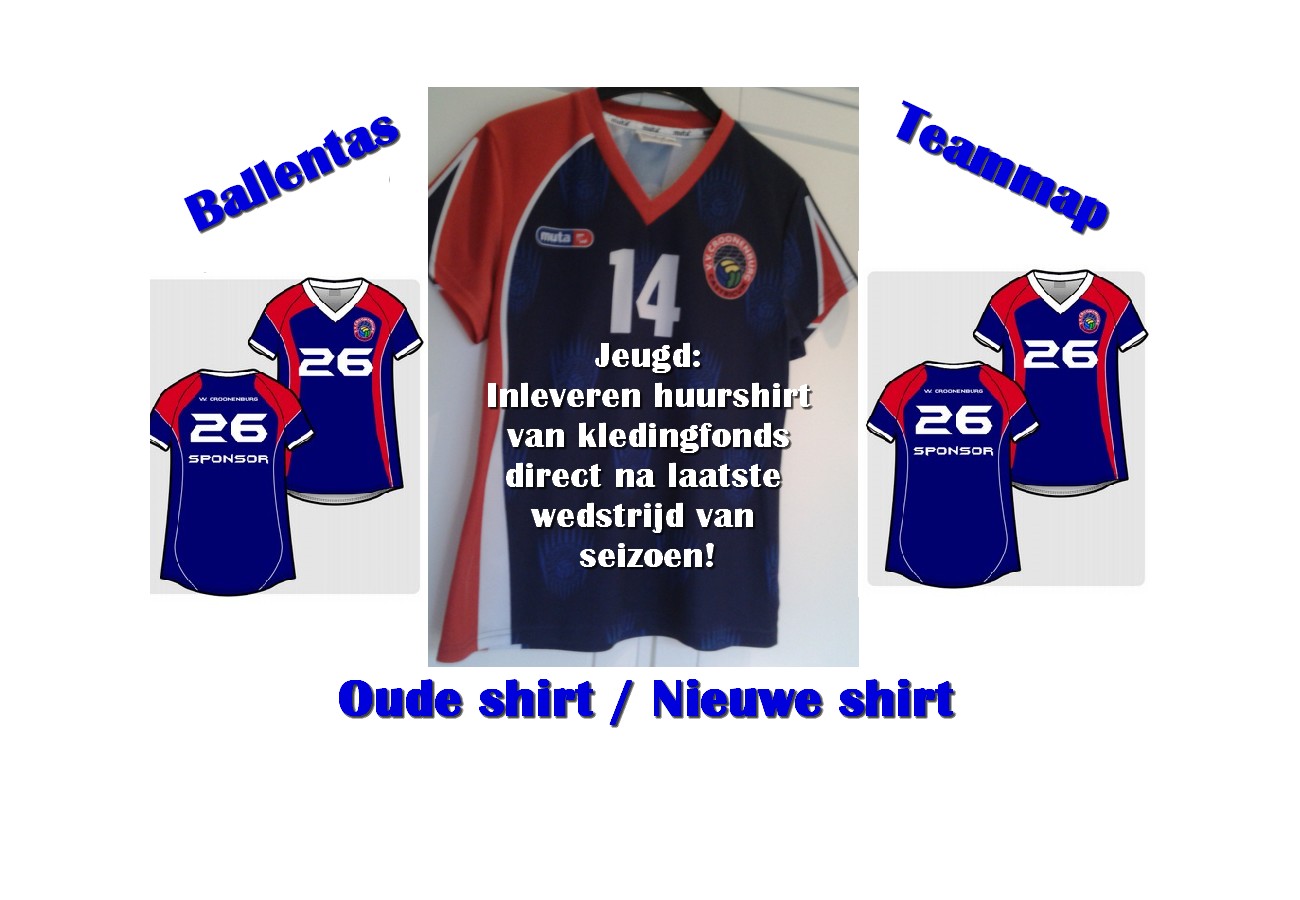 Jeugdleden : Shirtjes oude model en sponsorshirts, Ballentassen en Teammappen!