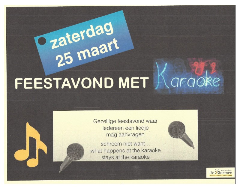 Karaoke na de wedstrijd van de MC1, MB1 en Dames 1