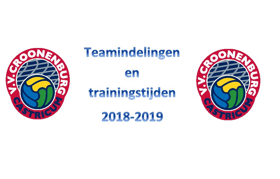 Teamindelingen en trainingstijden voor 2018-2019 