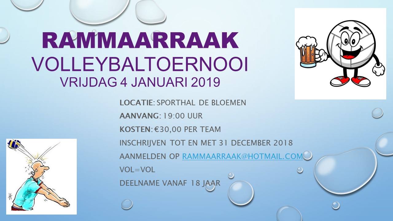 Rammaarraak toernooi : 4 januari 2019, vanaf 19:00 uur in Sporthal de Bloemen