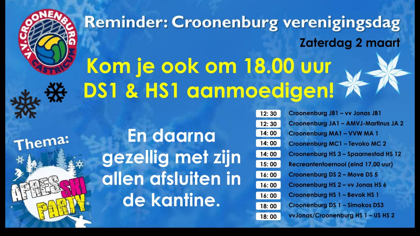 Croonenburg verenigingsdag met derde divisie Heren topper 